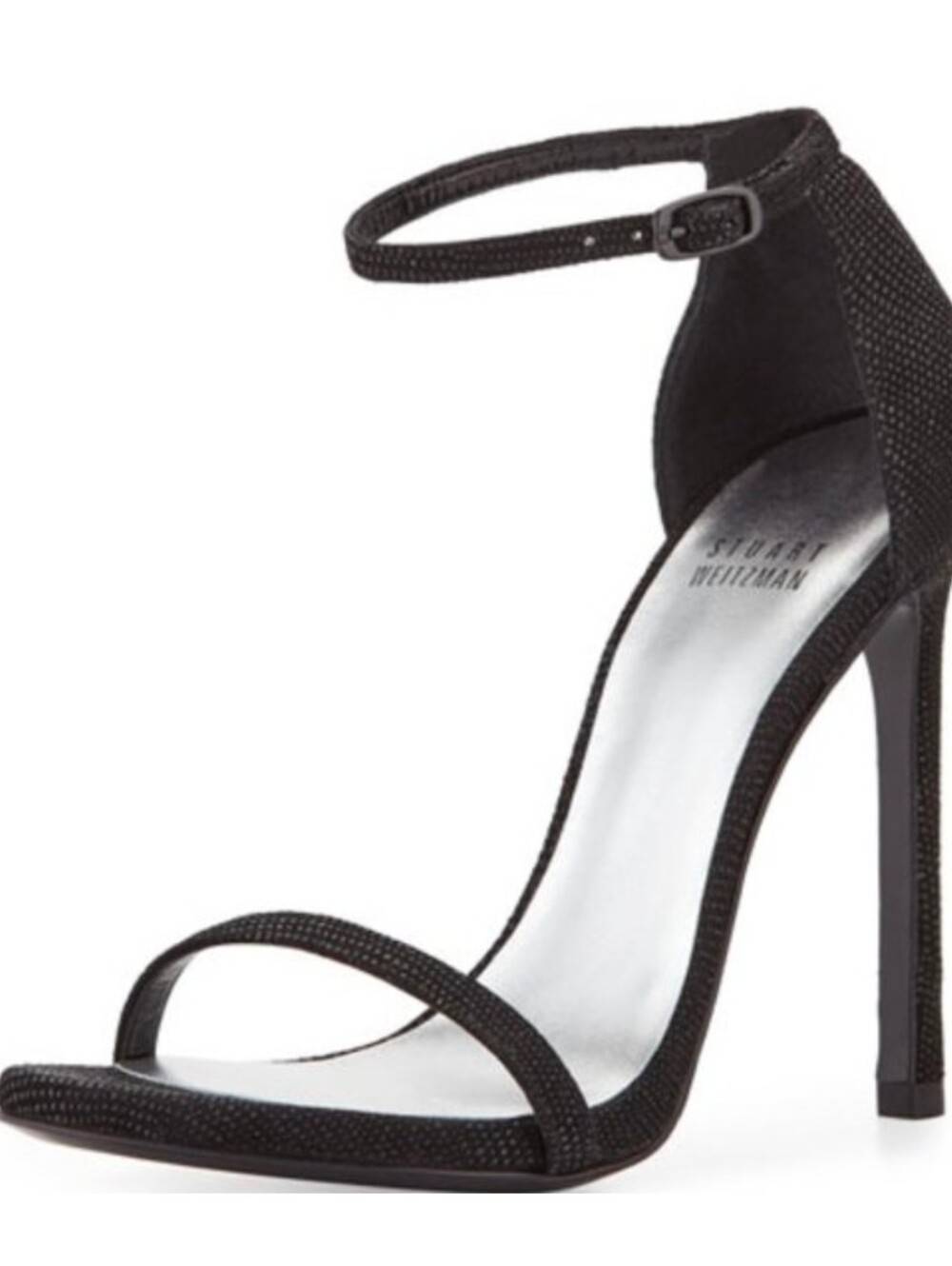 Stuart Weitzman Black Pebbled Leather Nudist Heels, Size 6M
